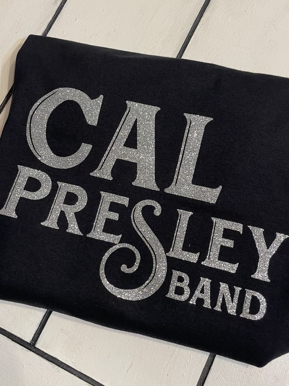 Cal Presley Band glitter tee, silver